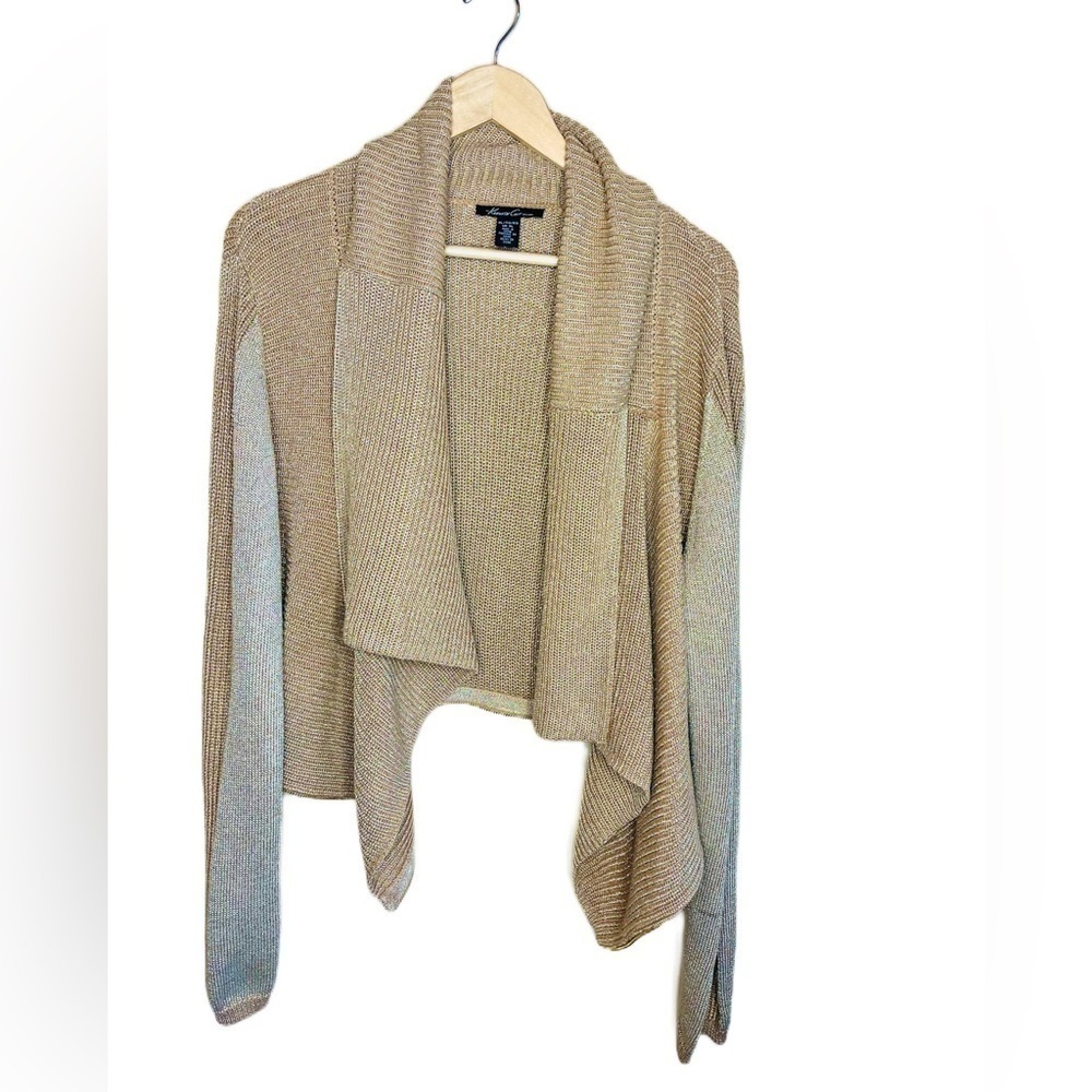 𝅺kenneth Cole two tone gold sparkle draped cardigan